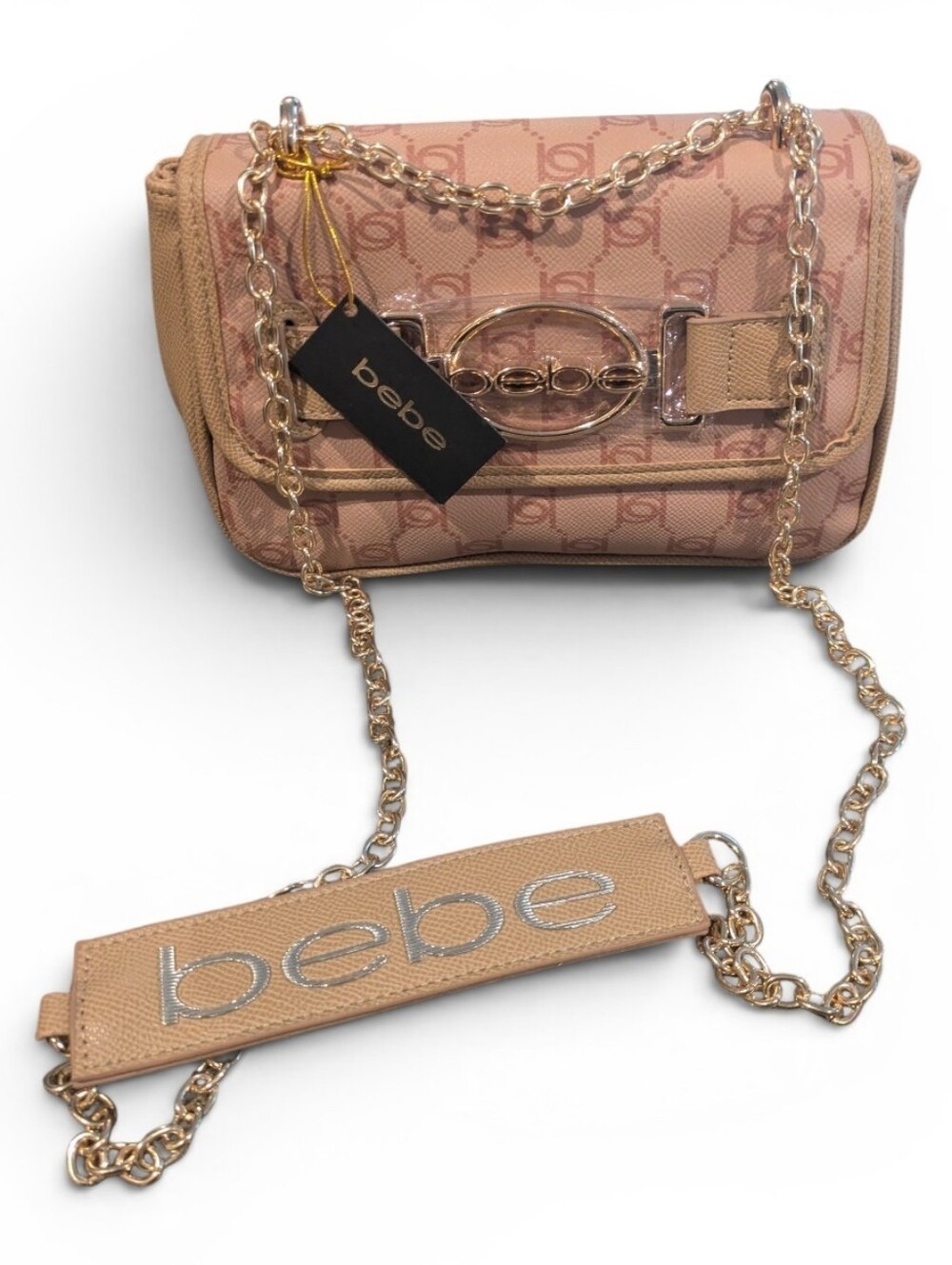 NWT Bebe Leilani Printed Monogram Shoulder Bag Almond/Tan $89 Retail